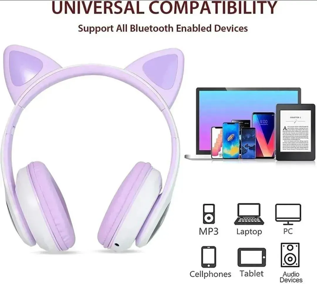 Cat Ear LED Headphones Multicolor ABS for Teens Young Adults - Image 2